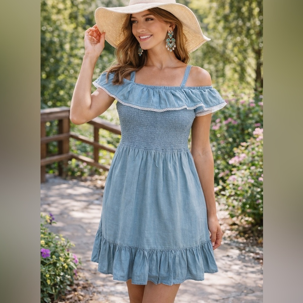 SO Blue Ruffle Midi Dress